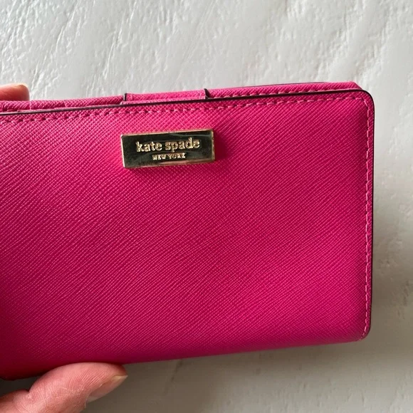 Kate Spade Laurel Way Cara Bifold Crossgrain Leather Wallet Pink - Picture 14 of 15